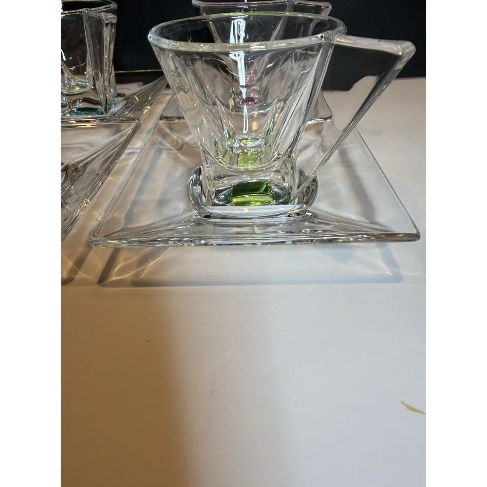 RCR Fusion Italian Crystal Espresso Cups & Square Saucers Set of 6 Italy